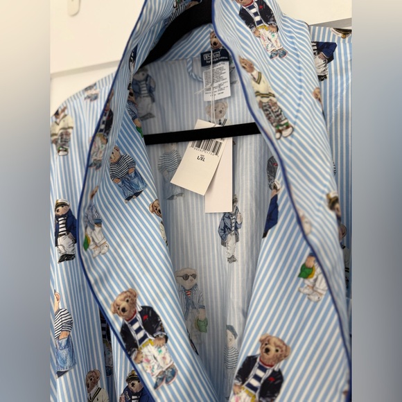 Polo Ralph Lauren Polo Bear Robe BNWT L/XL Luxury Blue Stripe Iconic Print - Picture 9 of 10
